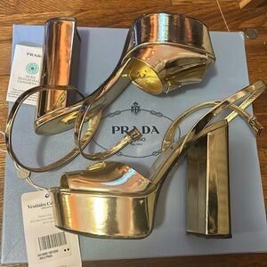 Prada Gold Metallic Platform Sandals Size 38